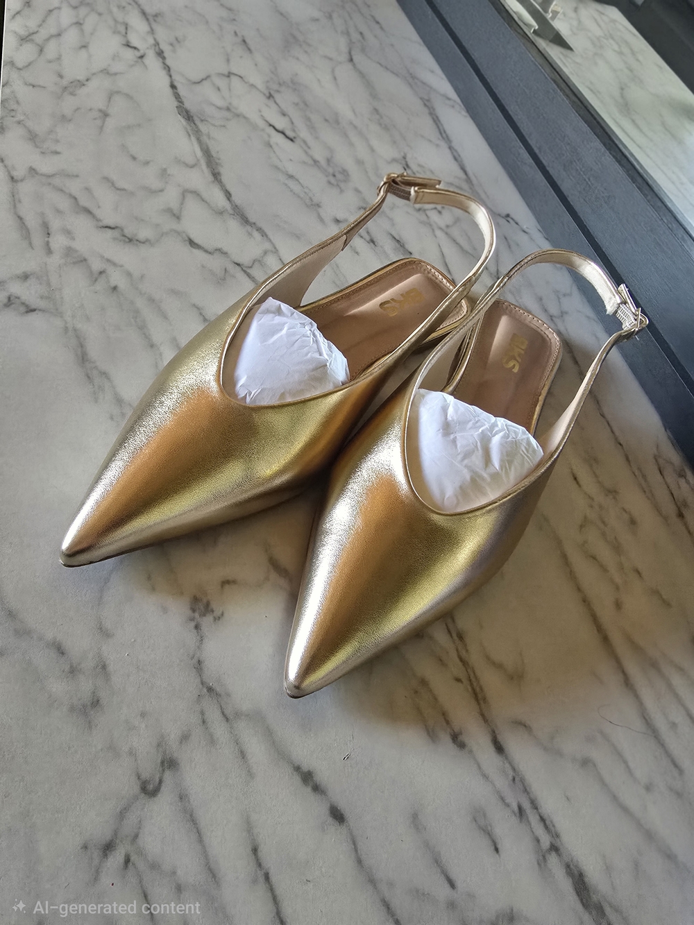 Gold Pointed Slingback Flats - Women